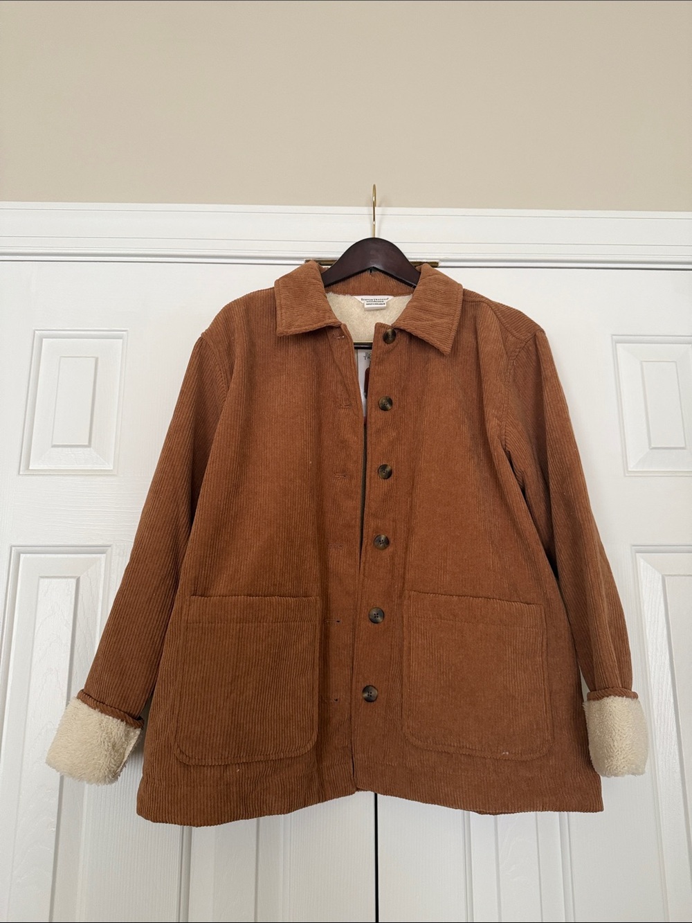Corduroy Sherpa-Trim Button Jacket in Burnt Orange